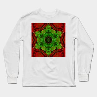 Weave Mandala Flower Green and Red Long Sleeve T-Shirt